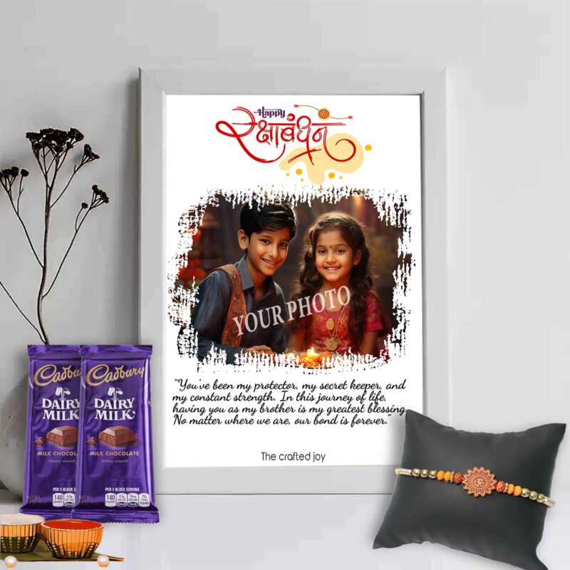 Personalized Rakshabandhan Gift Frame with Rakhi and Dairy Milk Chocolates – The Crafted Joy
