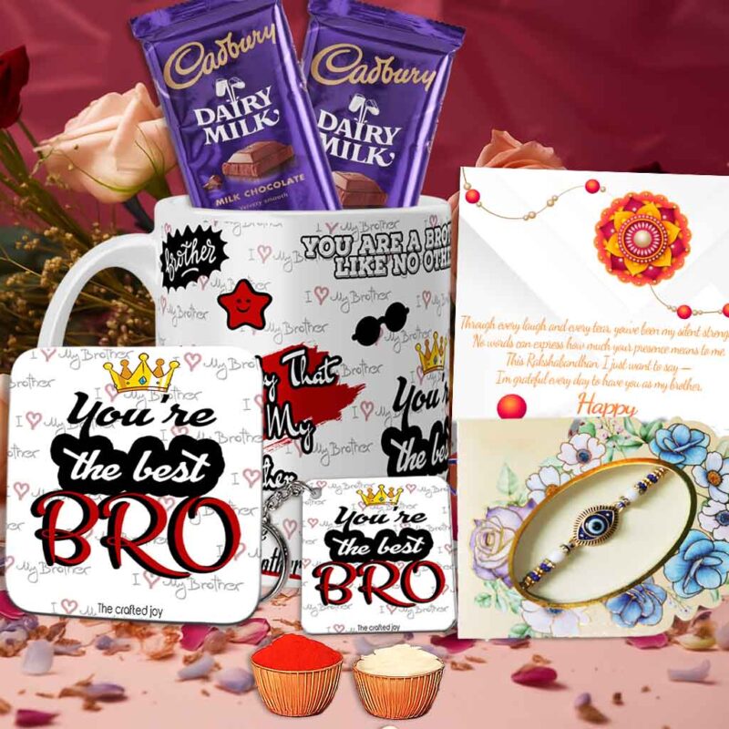 Rakhi gift combo for brother with printed mug and quote