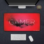 Red Gamer Deskpad – extra large long mousepad with bold gamer design for gaming setup by The Crafted Joy