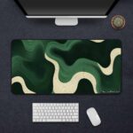 Green aesthetic deskpad 600mm x 300mm with stitched edges and anti-slip base – large mousepad for gaming and office setup