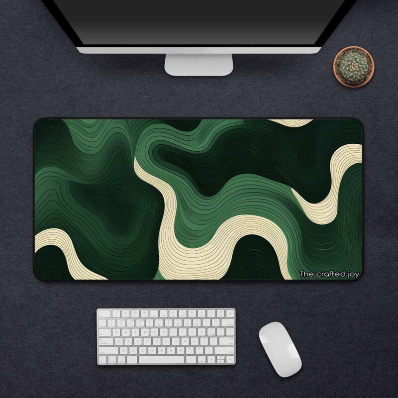 Green aesthetic deskpad 600mm x 300mm with stitched edges and anti-slip base – large mousepad for gaming and office setup